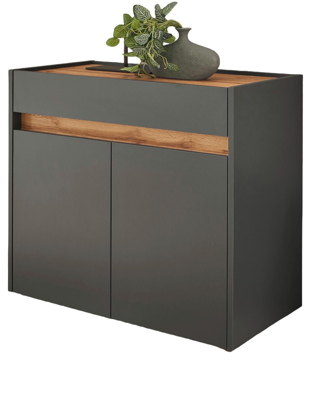 FLURKOMMODE grau matt, Eiche Wotan 80 cm, Schuhschrank mit Schubkästen - Eiche Wotan/Silberfarben, Holzwerkstoff/Kunststoff (80/70/40cm) - Furn.Design