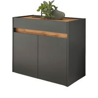 FLURKOMMODE grau matt, Eiche Wotan 80 cm, Schuhschrank mit Schubkästen - Eiche Wotan/Silberfarben, Holzwerkstoff/Kunststoff (80/70/40cm) - Furn.Design