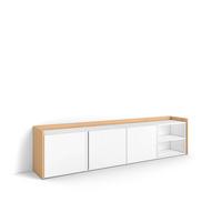 LOWBOARD, Weiß und Eiche, 207/35/50cm - Weiß, Holzwerkstoff (207/50/35cm) - Skraut Home