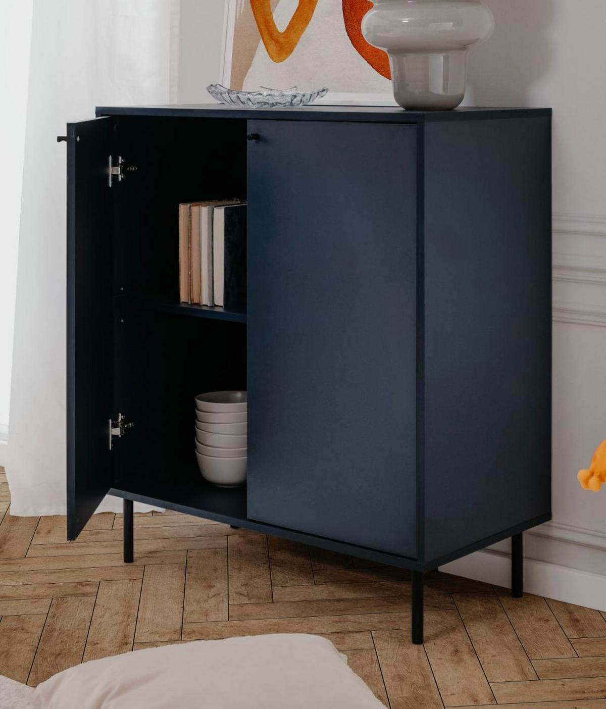 KOMMODE blau 80 cm, Sideboard 2-türig - Blau/Schwarz, Holzwerkstoff/Metall (80/90/40cm) - Furn.Design