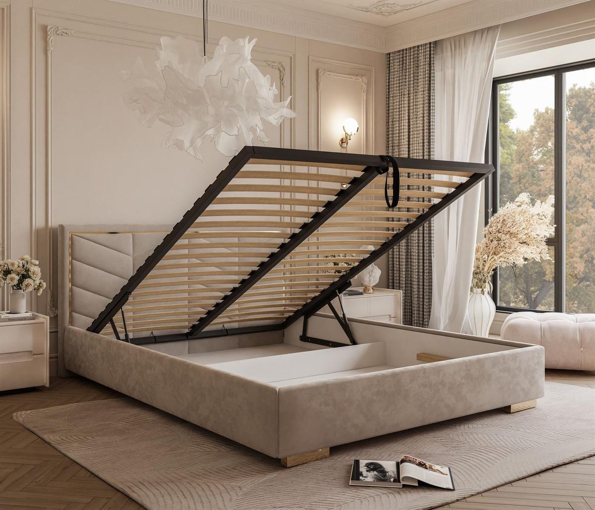 POLSTERBETT AURORA 160x200 mit Bettkasten French Velvet 687 - Beige, Textil (160/200cm) - Lookway