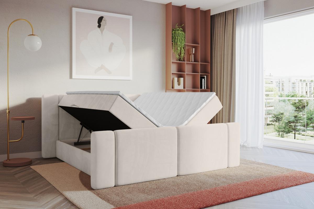 BOXBETT mit Matratze H3 - EVON Zanozek - 180x200 cm Beige - Beige, Holzwerkstoff (180/200cm) - ALTDECOR