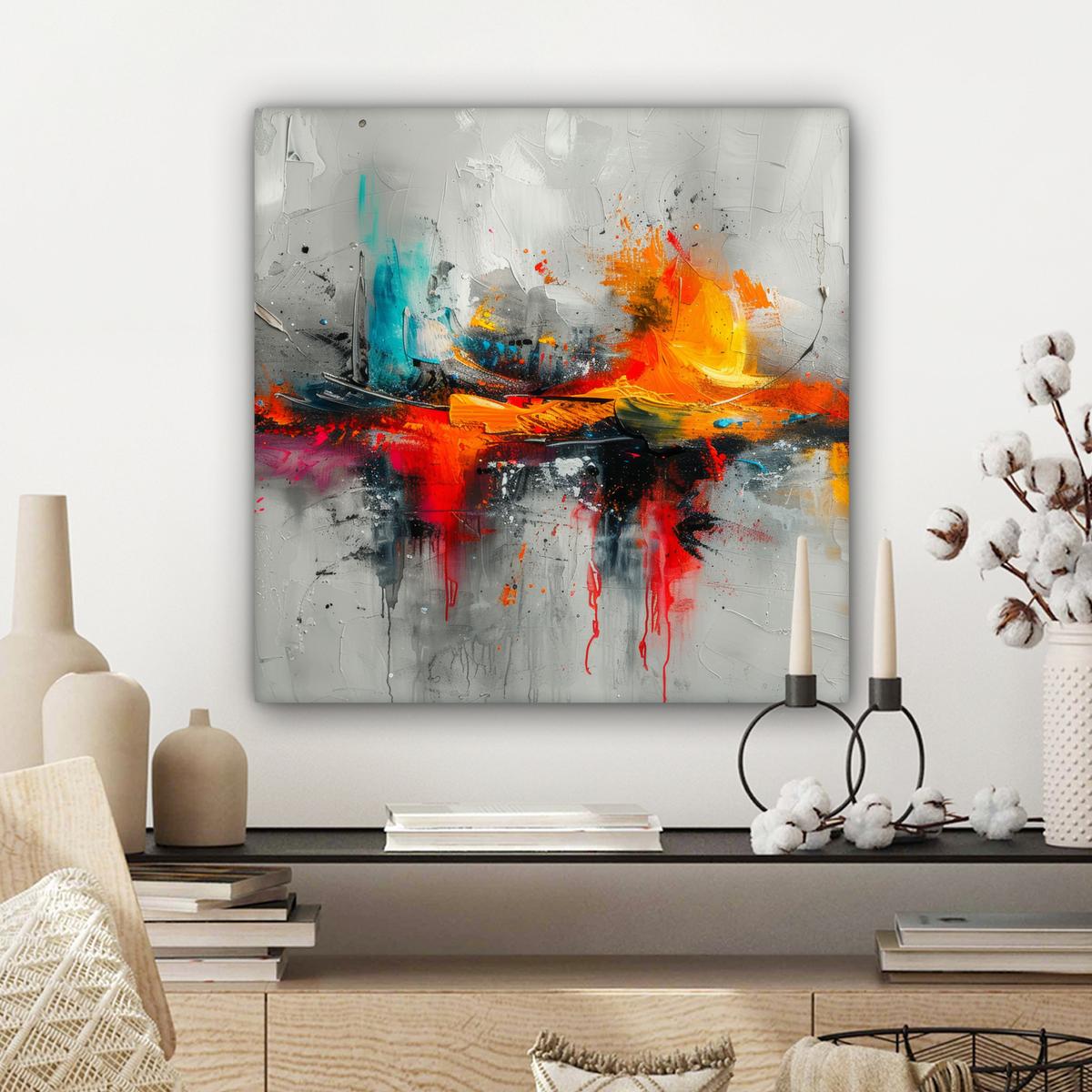 LEINWANDBILD Moderne Kunst - Orange - Grau - Abstrakt Wandbild Wohnzimmer 50x50 cm - Hellgrau, Textil (50/50cm) - MuchoWow