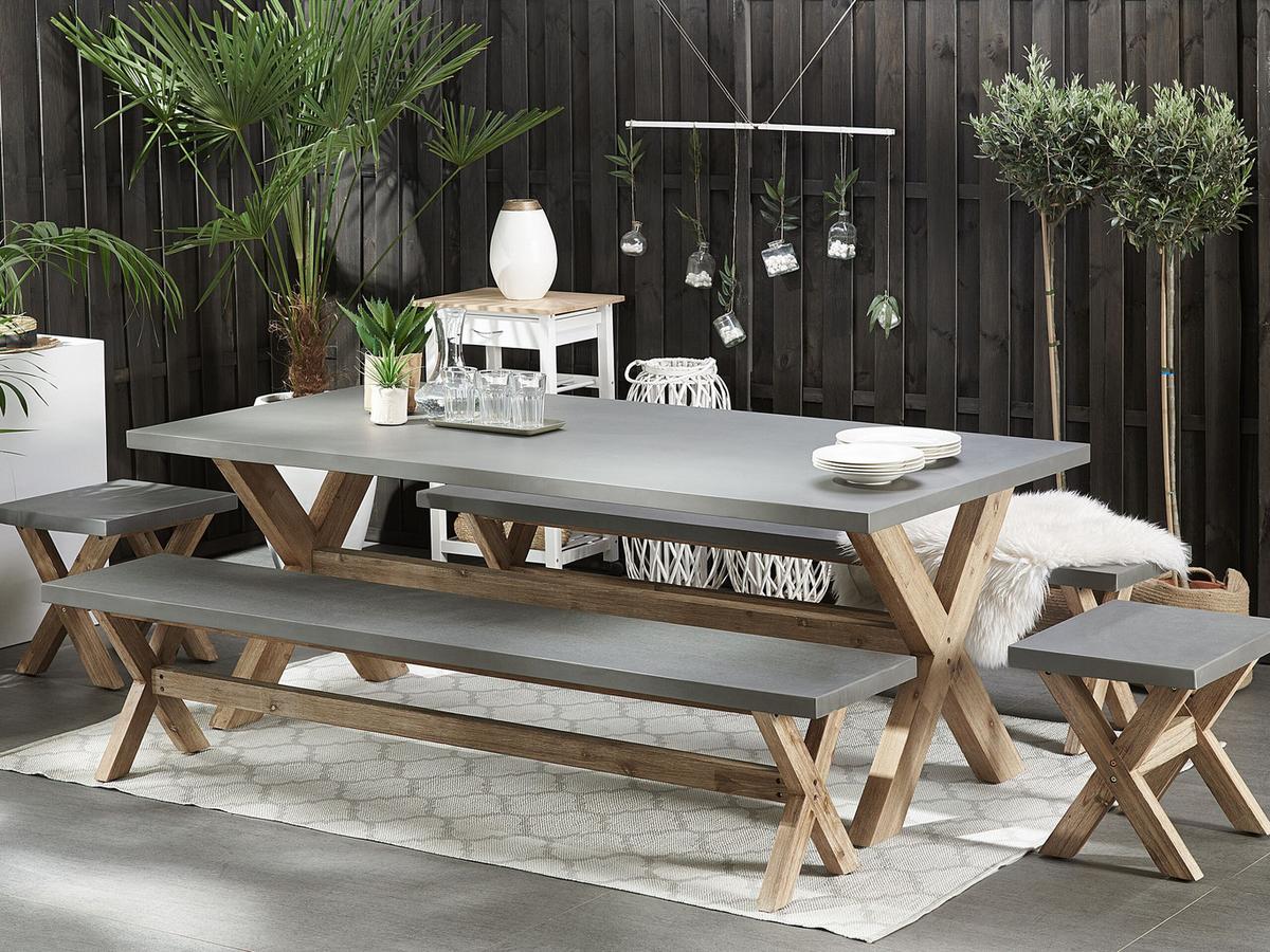 GARTENBANK Faserzement/Akazienholz grau/heller Holzfarbton 200 cm Olbia - Grau, Stein (200/45/40cm) - Beliani
