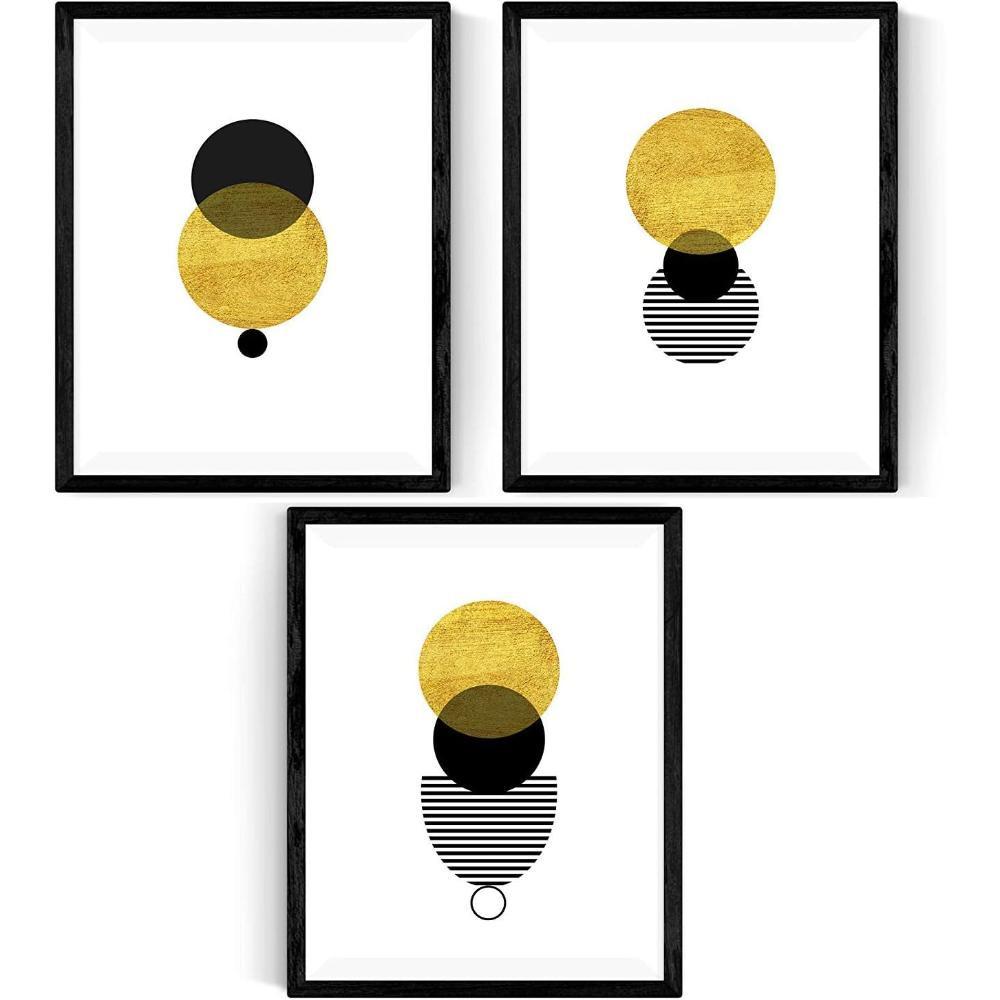 POSTER Set Mit 4 Geometrisch Sonnenfinsternis A4 Schwarzer Rahmen - Schwarz, Papier (29.7/3cm) - Nacnic