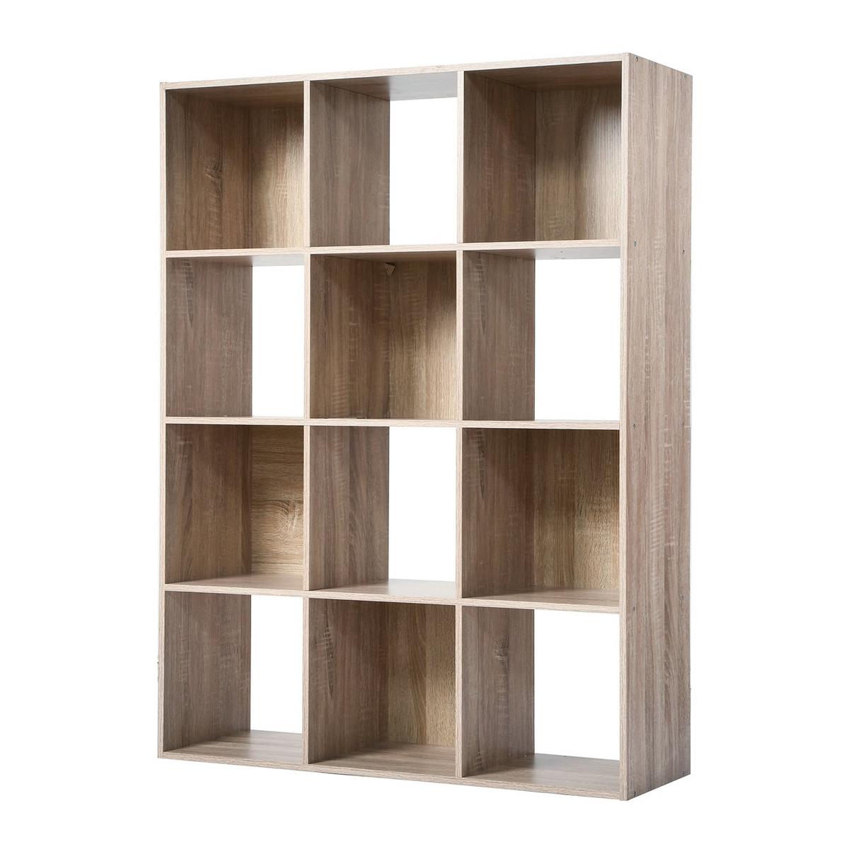 AUFBEWAHRUNGSREGAL mit 12 Fächern - L93 x H124 cm - Eschefarben, Holzwerkstoff (29.8/124.2/35cm) - Calicosy