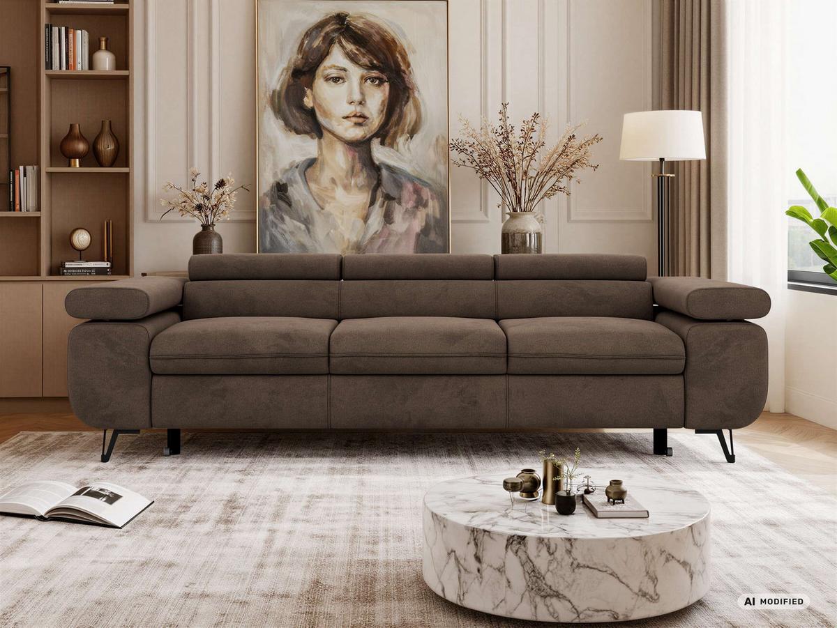 3-SITZER SOFA PETER mit Schlaffunktion - Braun Velvet - Schwarz/Braun, Textil/Metall (262/76/99cm) - MKS