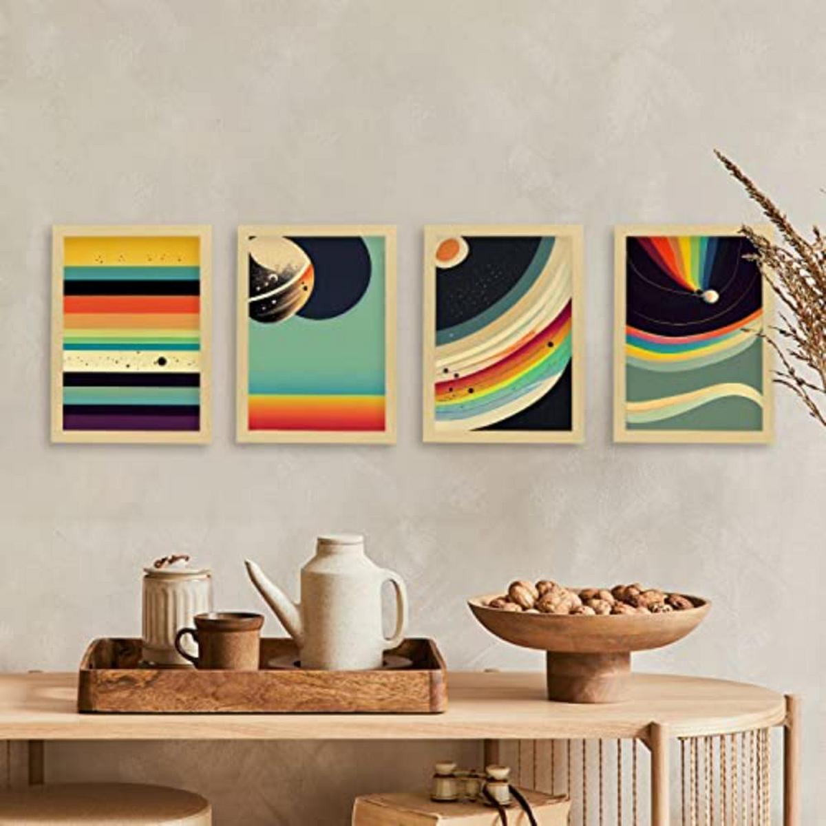 POSTER Set mit 4 Abstrakt Kugel Moderne Galaxien A4 Rahmenlos - Klar, Papier (29.7/3cm) - Nacnic