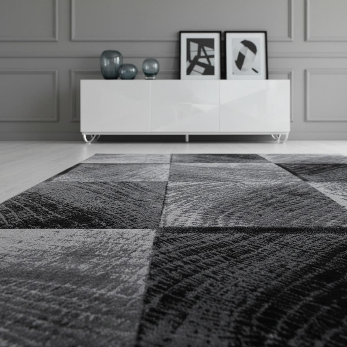 TEPPICH Kurzflor INN in Schwarz, kariert, 160 x 230 cm - Schwarz, Textil (230/160cm) - KADIMA DESIGN