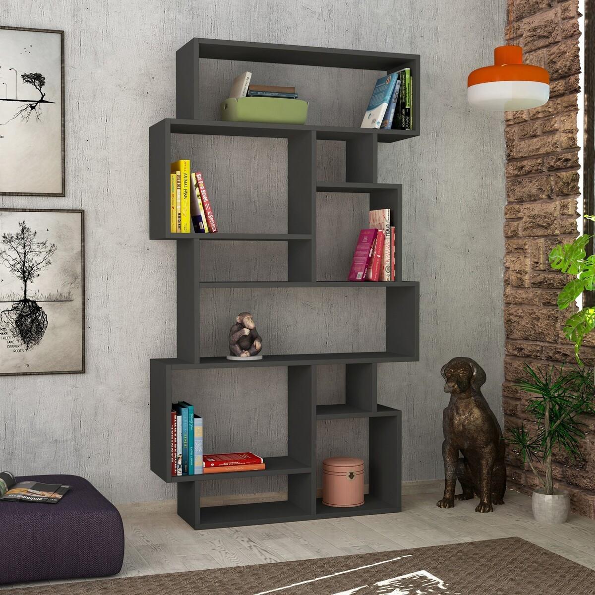 BÜCHERREGAL mit Fächern 96/25/168 cm - Anthrazit, Holzwerkstoff (25.5/168.5/96cm) - Calicosy