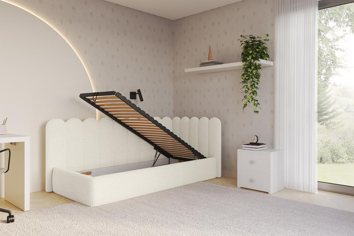 EINZELLBETT Jugendbett mit Bettkasten und Matratze H3/H4, Links - ARTY 100x200 Beige - Champagner, Holzwerkstoff/Textil (100/200cm) - ALTDECOR