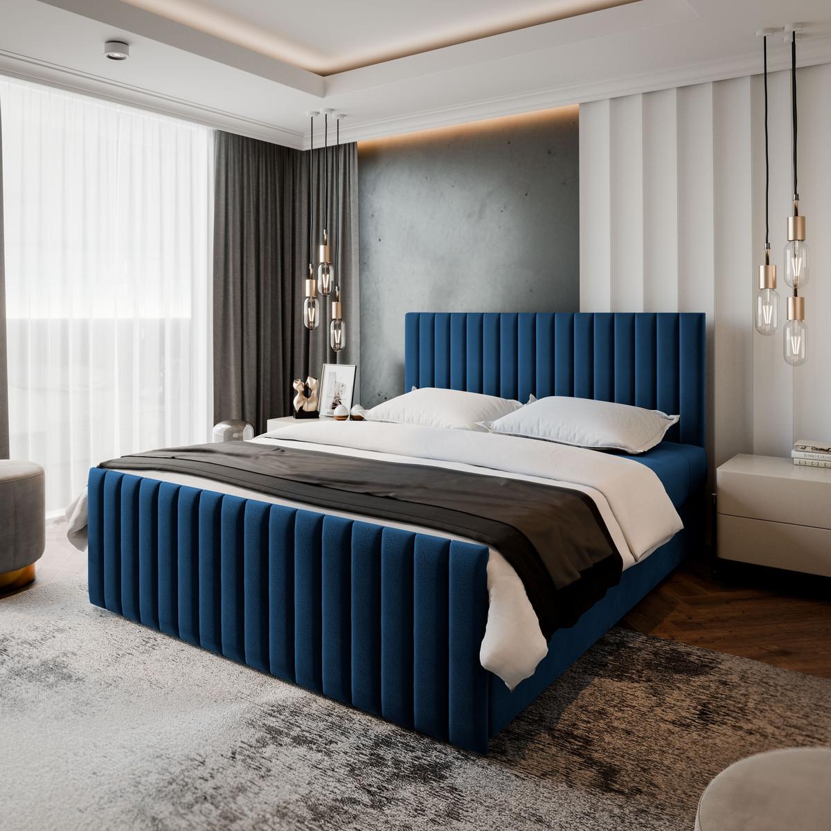 BOXBETT ARION 180x200 cm mit Matratze und Topper, H2+H3 - Blau - Blau, Holz (180/200cm) - MASSENO