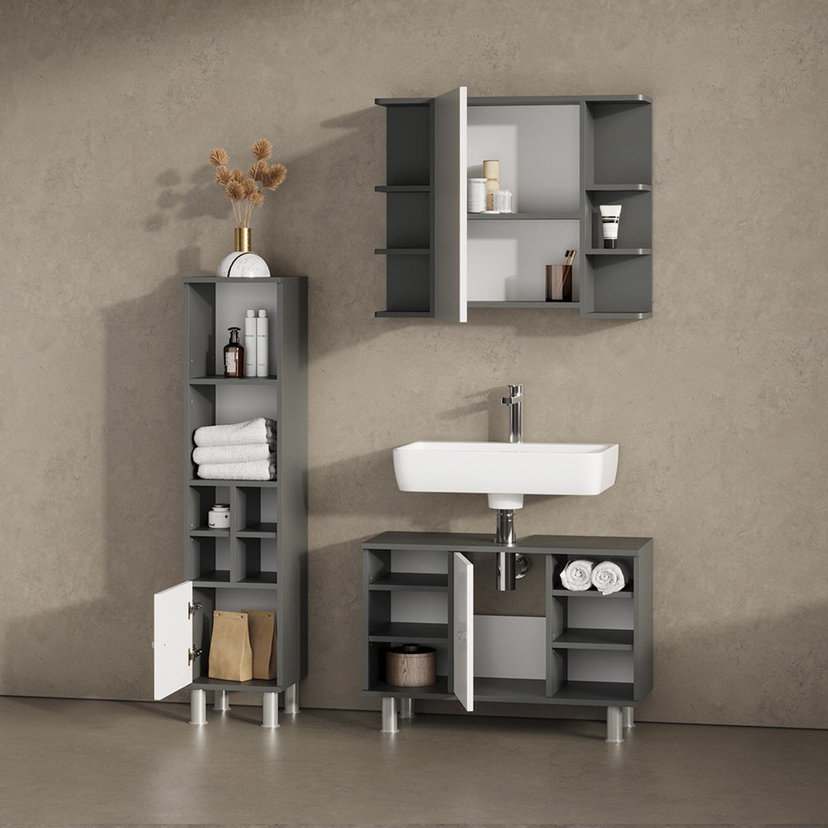 MIDISCHRANK Fucino Weiß Hochglanz 30 x 130.6 cm kleine Tür - Weiß Hochglanz, Holzwerkstoff (30/130.6/30cm) - Livinity®