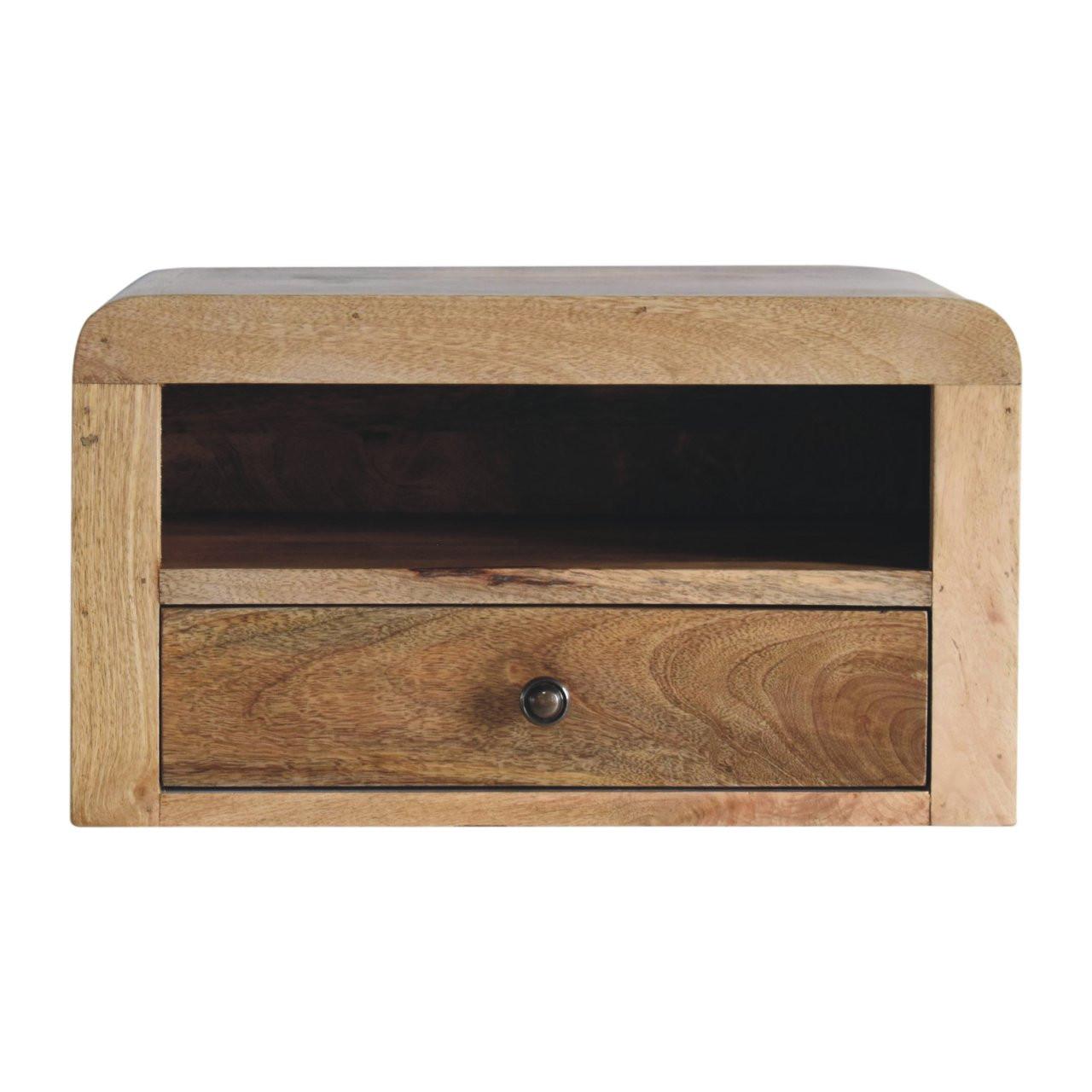 NACHTKASTEN Massiv Eichenoptik Schwebend, 1 Schublade und Offenes Regal, Beige - Beige/Messingfarben, Holz/Metall (45/25/30cm) - Artisan Furniture