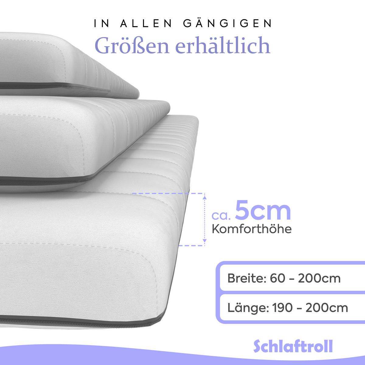 KALTSCHAUM-TOPPER 120x200 H3- Ergonomisch - 5 cm hoch - Weiß, Textil (120/200cm) - Schlaftroll