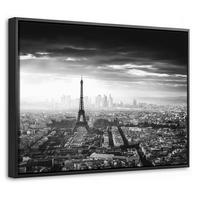 LEINWAND Bilder mit Rahmen - Paris - Skyline - Eiffelturm - Stadt - Wolken - 40x30 - Dunkelgrau, Textil (40/30cm) - MuchoWow