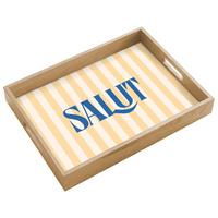 TABLETT Salut - Zitat - Streifen - Gelb - Blau - Weiß 40x30 cm - Beige, Holz (40/5/5cm) - OnlyWow