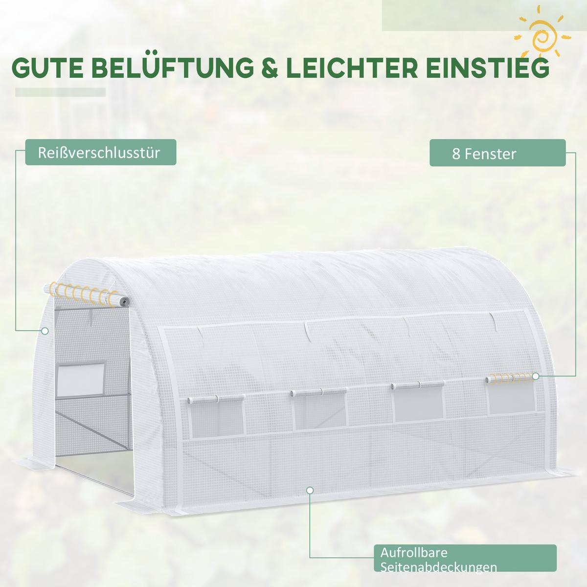 FOLIENGEWÄCHSHAUS mit aufrollbar Abdeckungen, UV-Schutz, Verzinkter Stahl, PE, Weiß - Weiß, Metall (300/200/397cm) - Outsunny