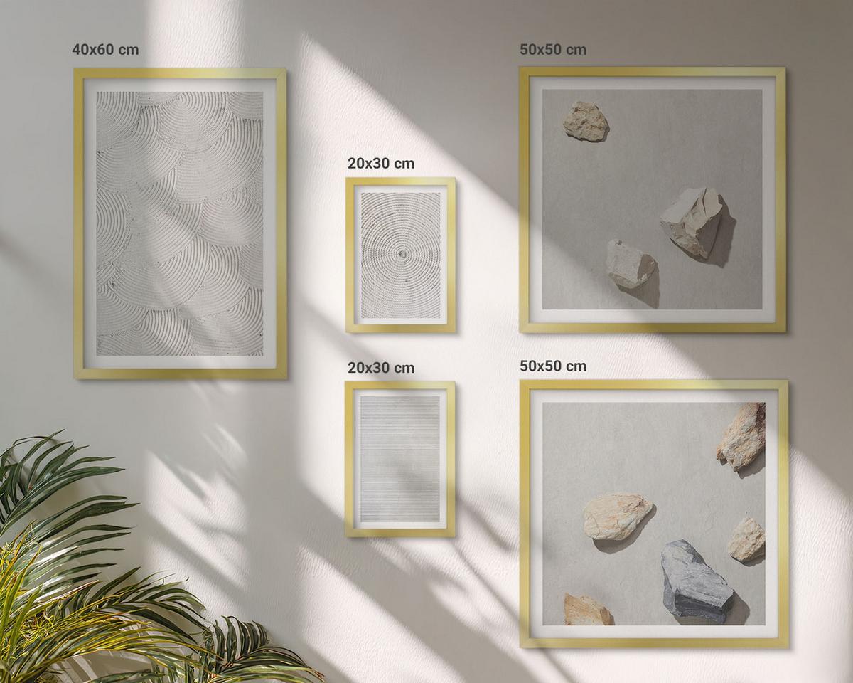BILDER SET 5er Set - 50x50 cm & 20x30 cm & 40x60 cm Goldrahmen - Geometrische Pappsteine - Goldfarben, Kunststoff (40/60cm) - TULUP