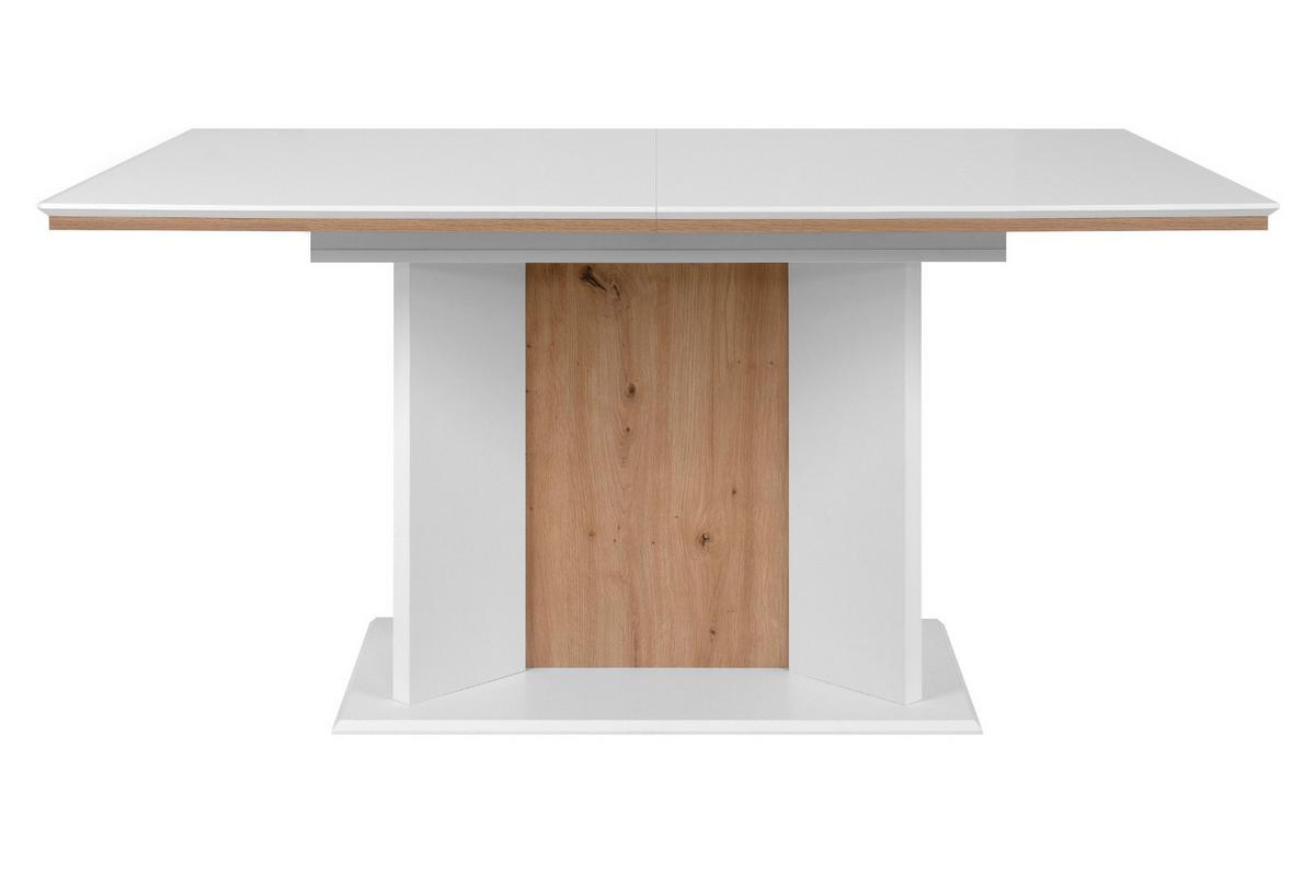 ESSTISCH weiß, Eiche Artisan, Säulentisch ausziehbar 160 - 200 x 90 cm - Weiß/Eiche Artisan, Holzwerkstoff (160/90/76cm) - Furn.Design