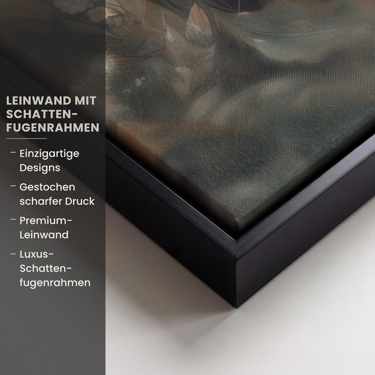 LEINWAND Bilder mit Rahmen - Löwe - Wildtiere - Pflanzen - Natur - Blumen - 60x80 - Beige, Textil (60/80cm) - MuchoWow