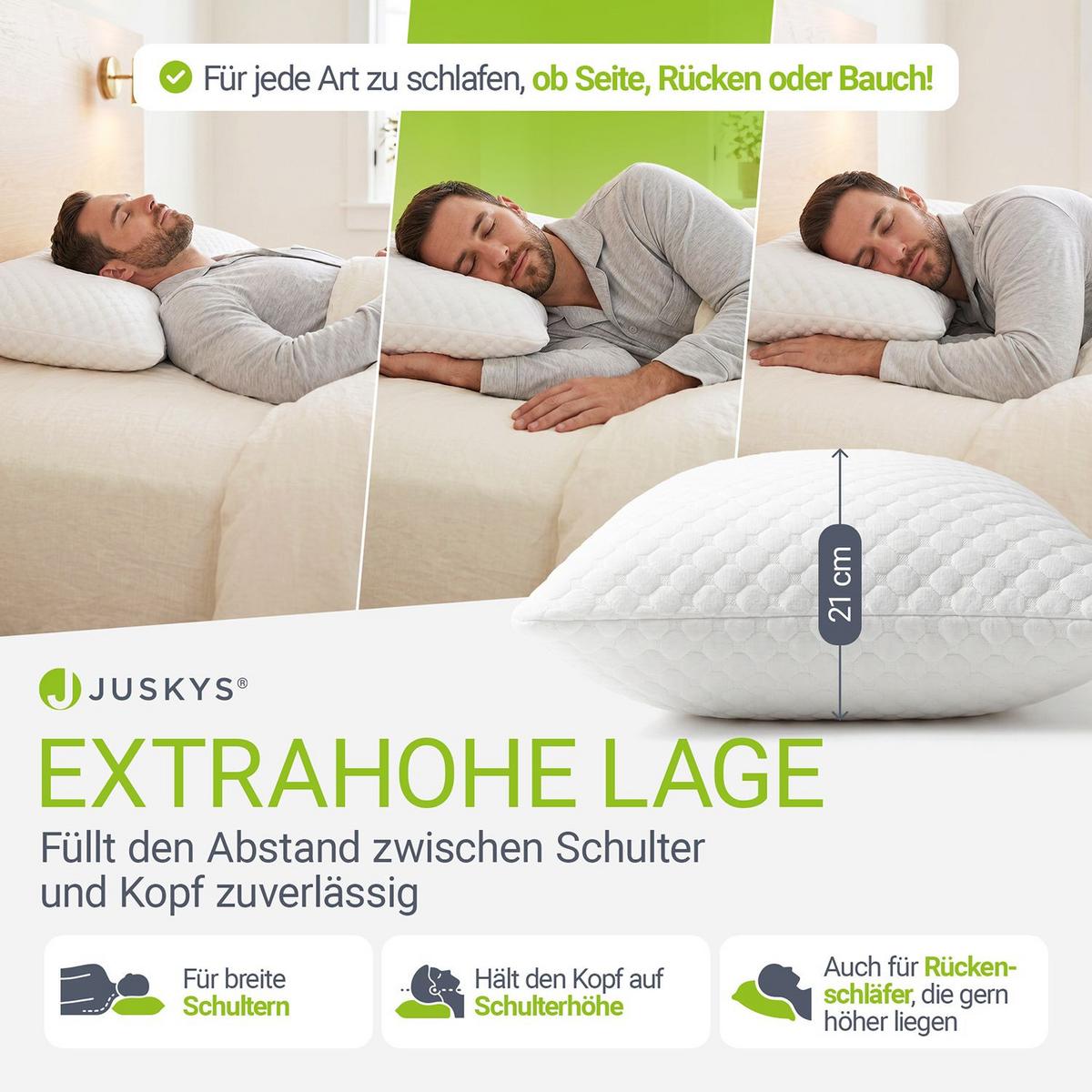 KOPFKISSEN 80x40 cm (2er-Set) - Weiß, Textil (40/80cm) - Juskys