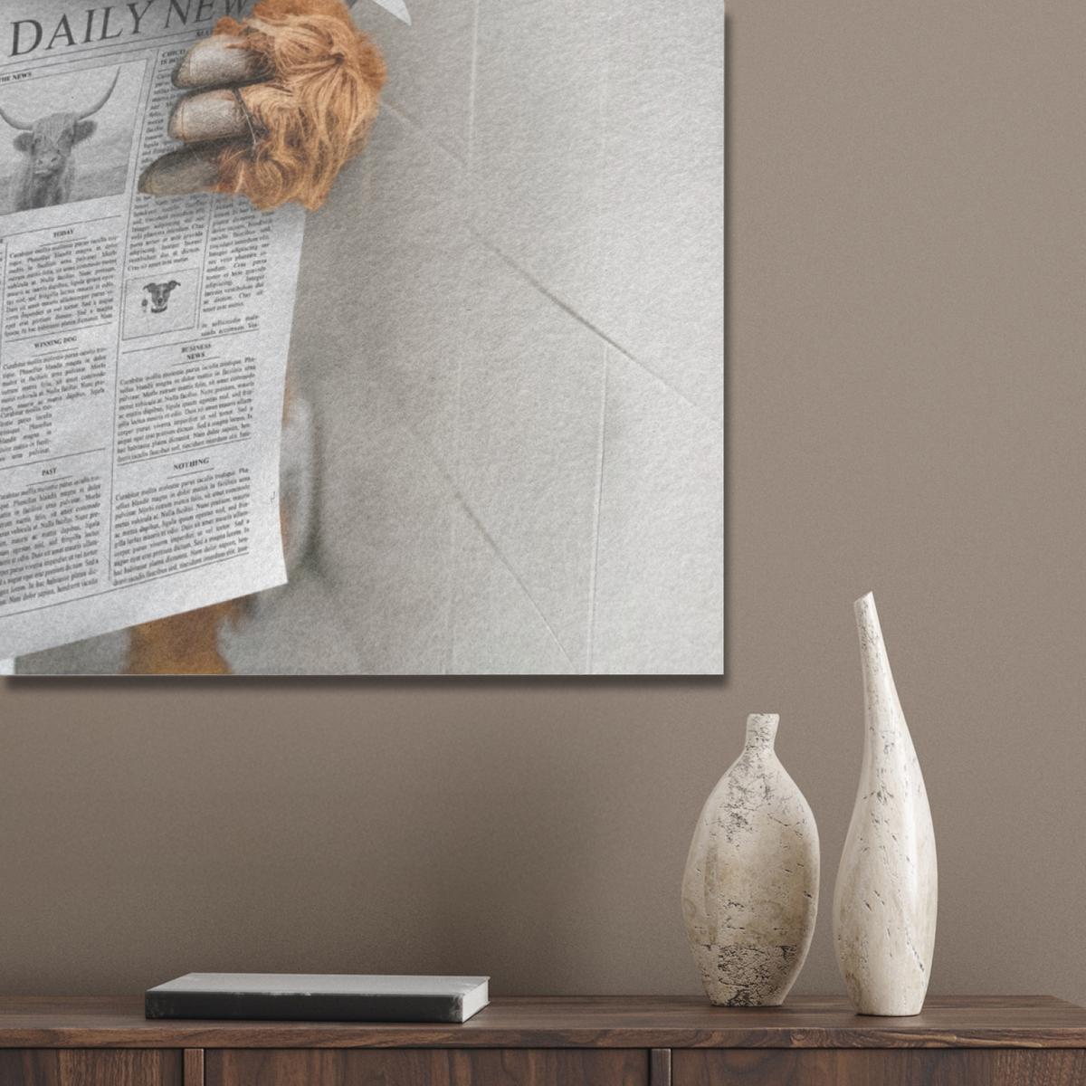 AKUSTIKBILD Schottischer Highlander - Tier - Zeitung - Toilette Akustikpaneele 90x90 cm - Kastanienfarben, Kunststoff (90/90/0.9cm) - MuchoWow