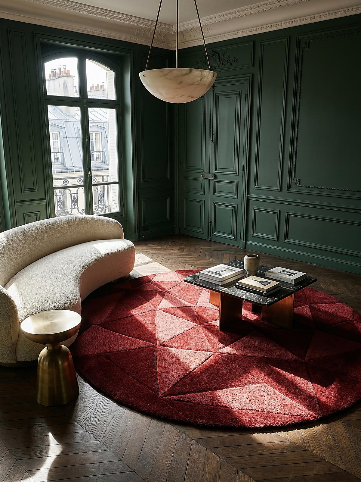 WOLLTEPPICH DEBEN, geometrisch, Rot, Ø 160 cm - Rot, Textil (160/160cm) - KADIMA DESIGN