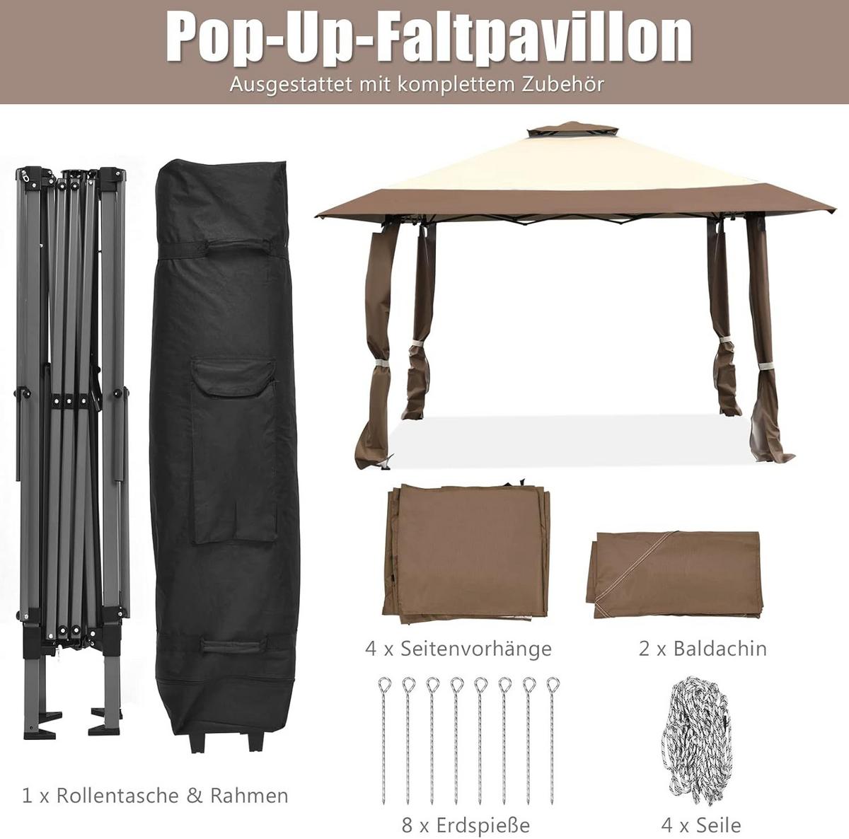 PAVILLON Braun - Braun, Textil (395/284/395cm) - COSTWAY