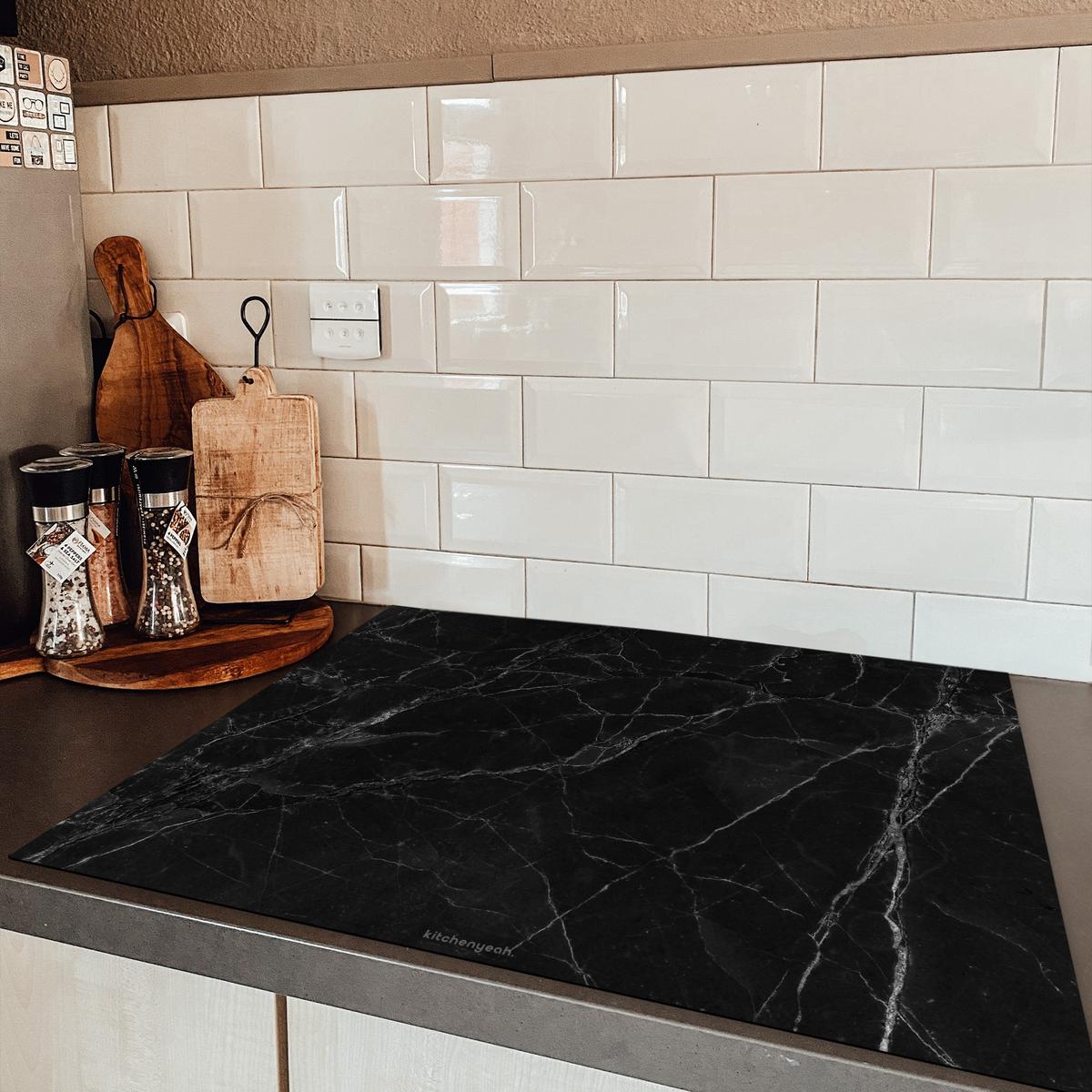 HERDABDECKPLATTE Schwarz - Marmor Induktionsmatte 77x59 cm - Schwarz, Kunststoff (77/59/0.2cm) - MuchoWow