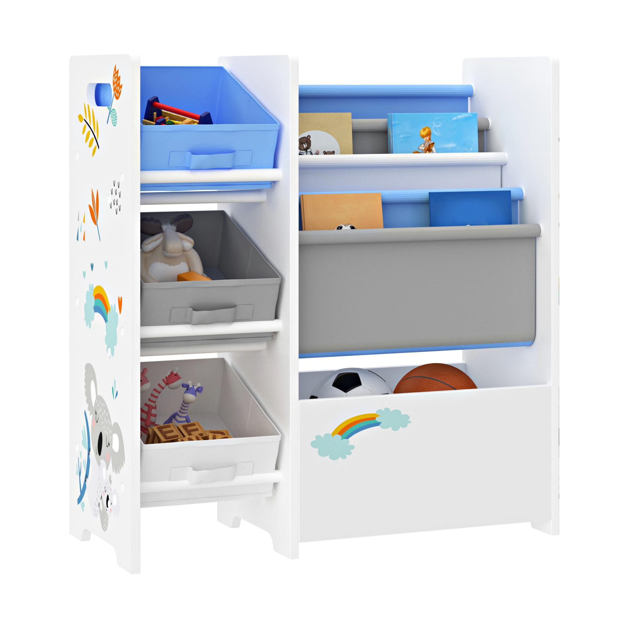 KINDERREGAL Vimianzo - Blau/Weiß, Holzwerkstoff/Textil (65/60/30cm) - [en.casa]