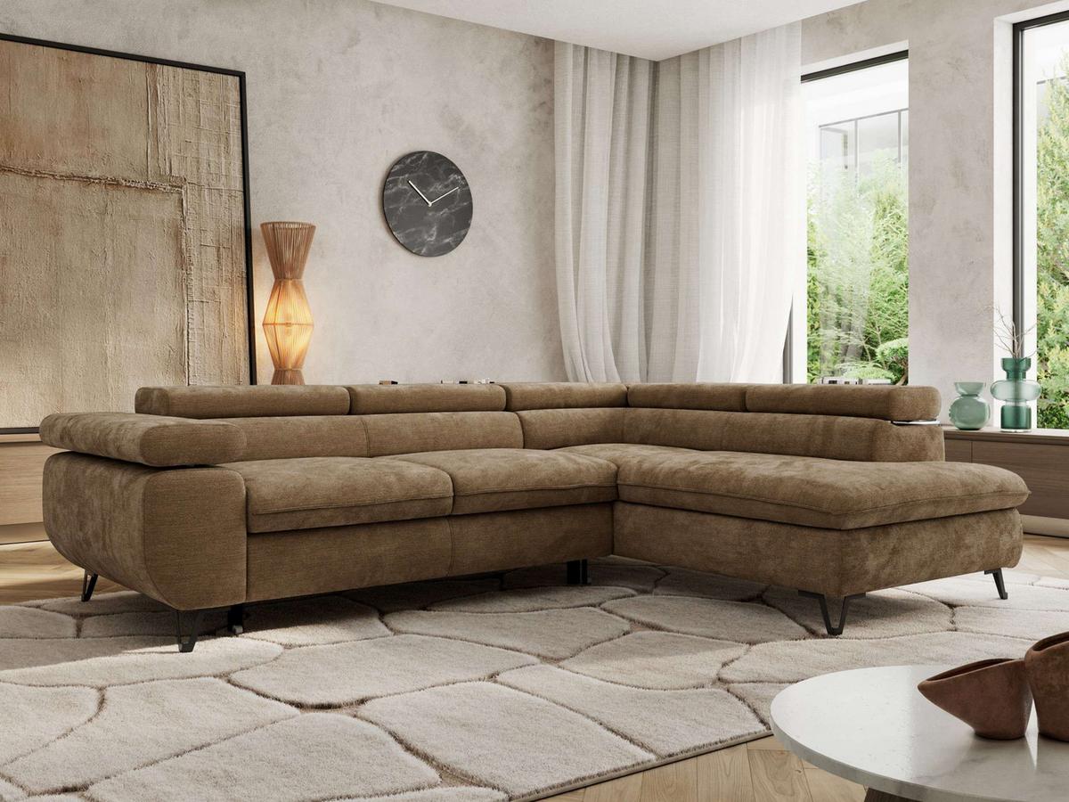 ECKSOFA PABLO L Braun Schenille glatt - Rechts Seite - Schwarz/Braun, Textil/Metall (273/208cm) - MKS