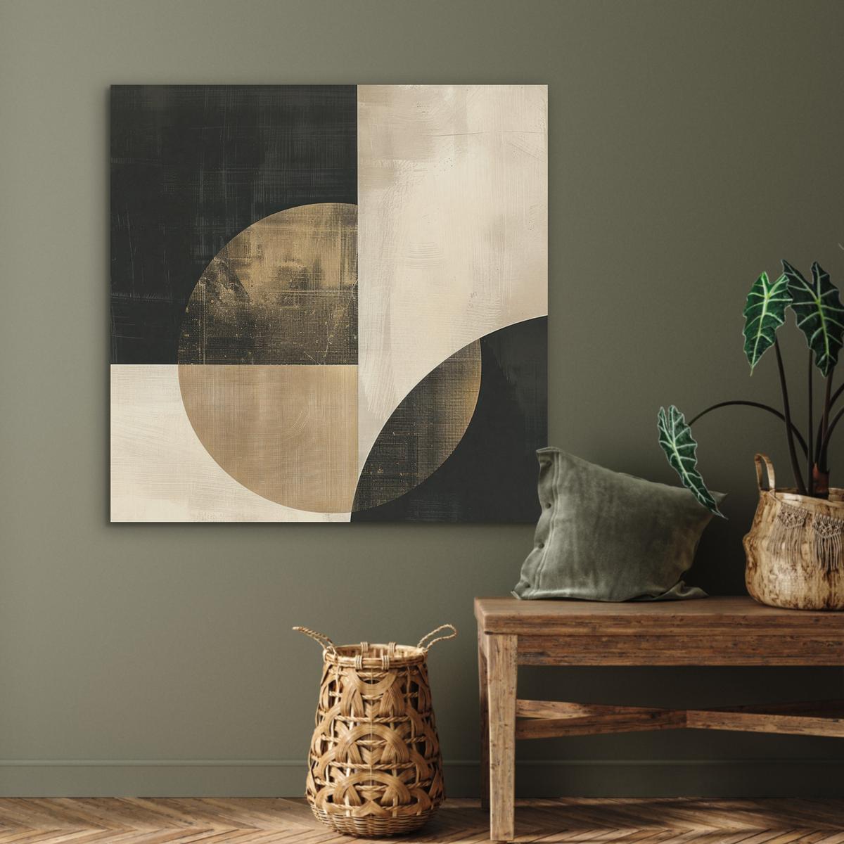 AKUSTIKBILD Abstrakt - Geometrische Formen - Schwarz - Gold Akustikpaneele 90x90 cm - Ecru, Kunststoff (90/90/0.9cm) - MuchoWow
