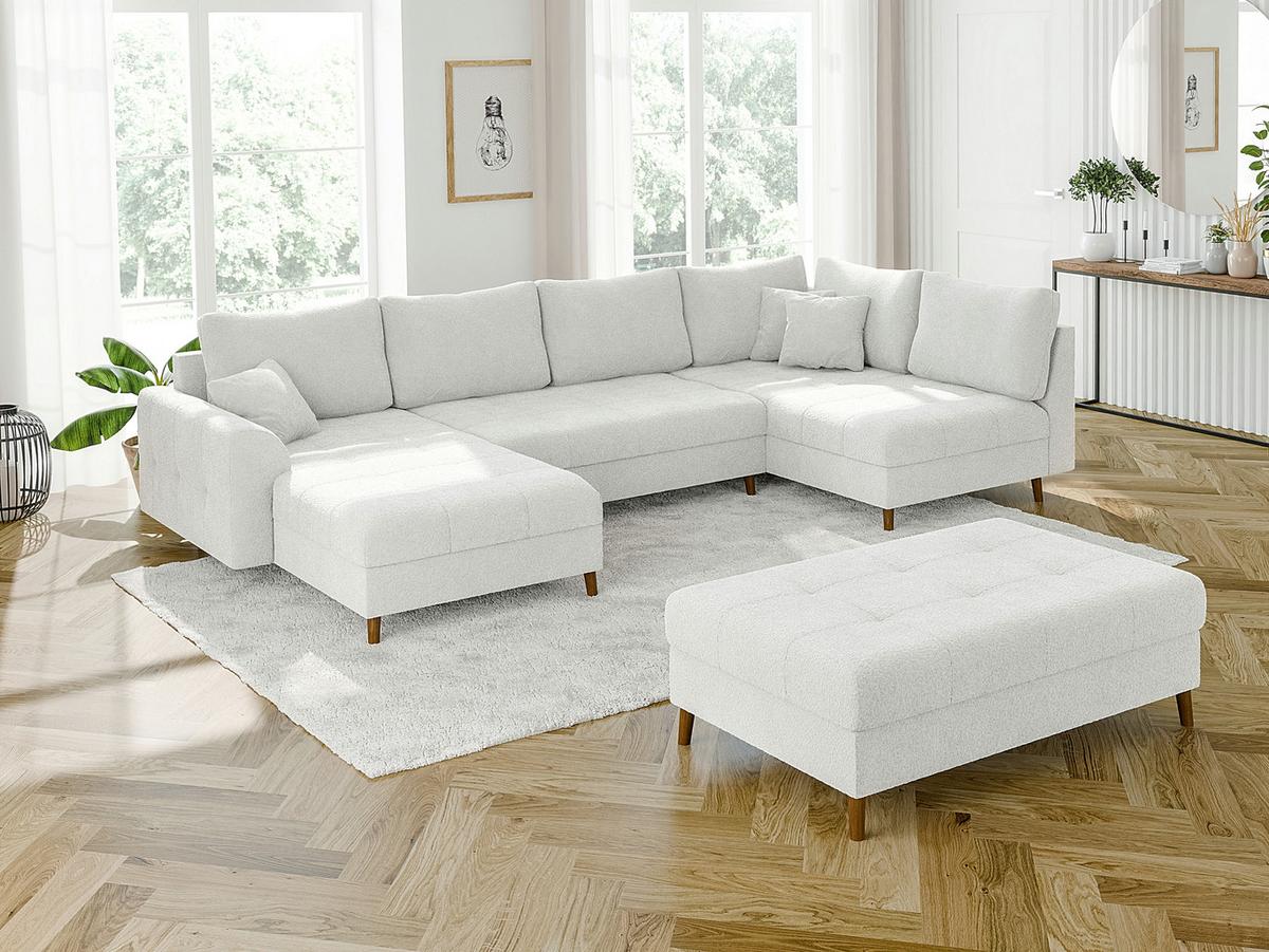 HOCKER Henrik Weiß Boucle - Weiß/Braun, Holz/Textil (118/40/73cm) - S-Style Möbel