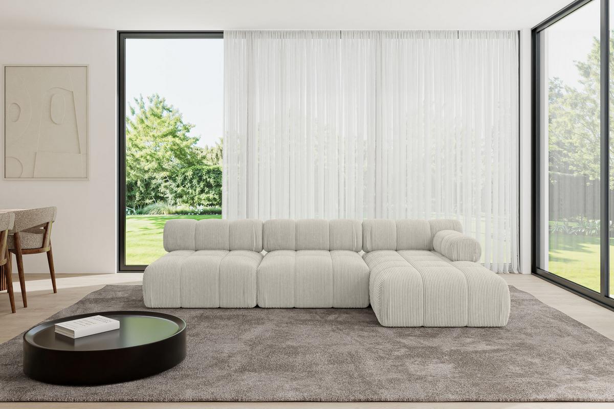 ECKSOFA modulares Sofa Razon-L2 - 285x160x70 cm Creme Cord - Hellgrau/Creme, Holzwerkstoff/Textil (285/160cm) - ALTDECOR