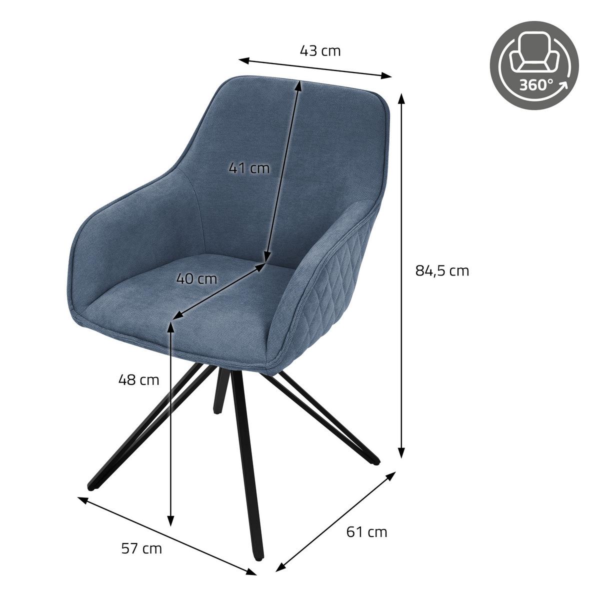 ESSZIMMERSTUHL 4er Set drehbar Blau Webstoff - Blau/Schwarz, Textil/Metall (61/84.5/57cm) - ML-DESIGN