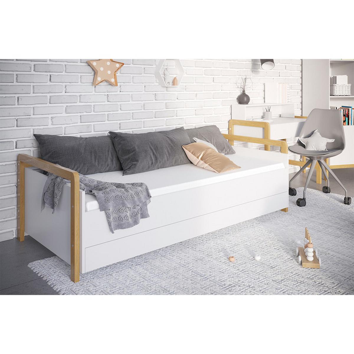 BETT Weiß und Holz - Weiß, Holzwerkstoff (80/180cm) - Petits-meubles