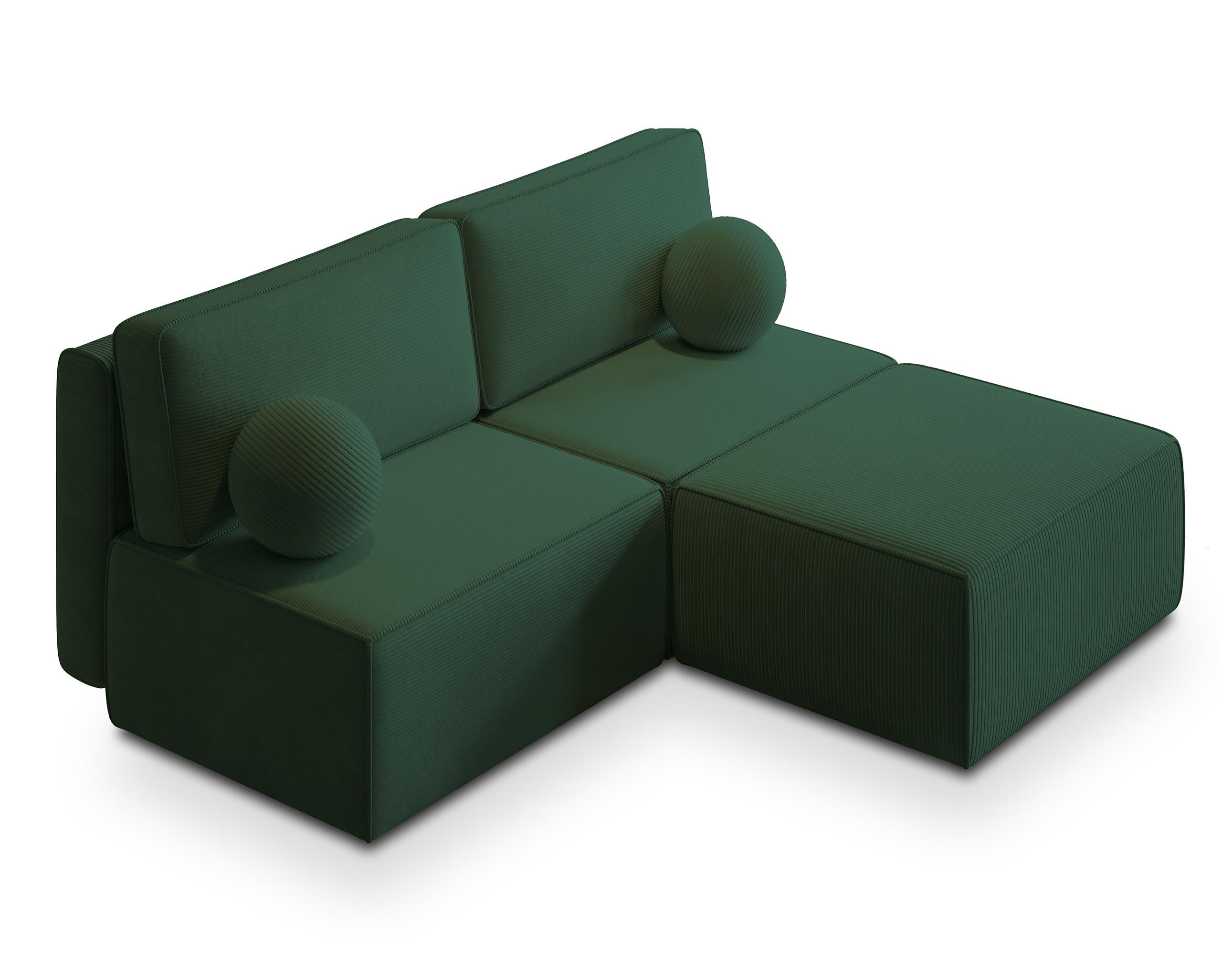 ECKSOFA VARNA P Grün Kordstoff mit Schlaffunktion - Grau/Grün, Holz/Kunststoff (196/158cm) - MASSENO
