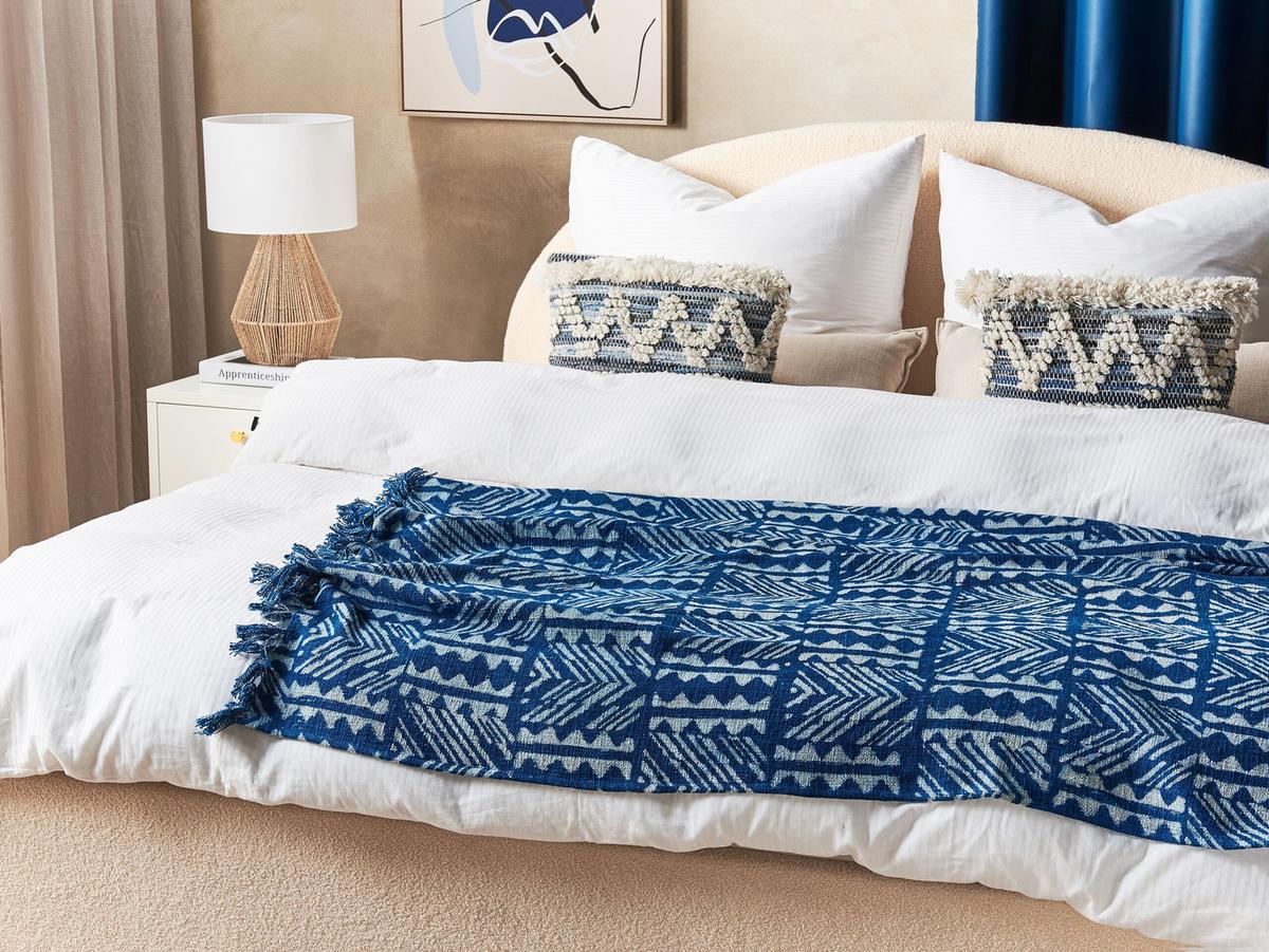 DECKE Marineblau Shivpuri 130/180 cm - Dunkelblau, Naturmaterialien/Textil (130/180cm) - Beliani
