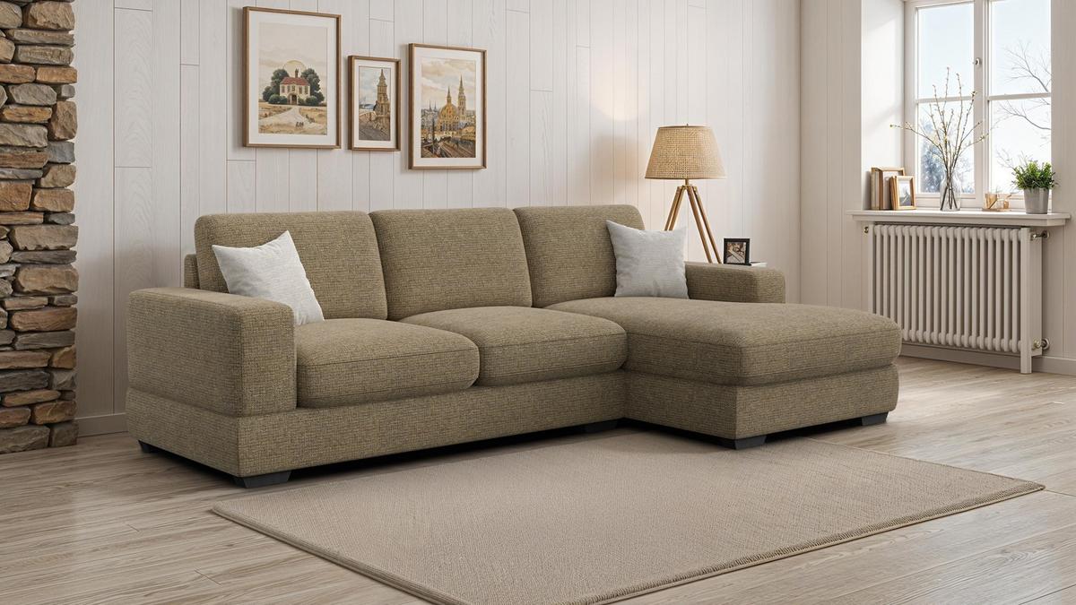 ECKSOFA OTTO 4-Sitzer, taupe - Taupe/Schwarz, Holz/Textil (279/159cm) - Wozimo