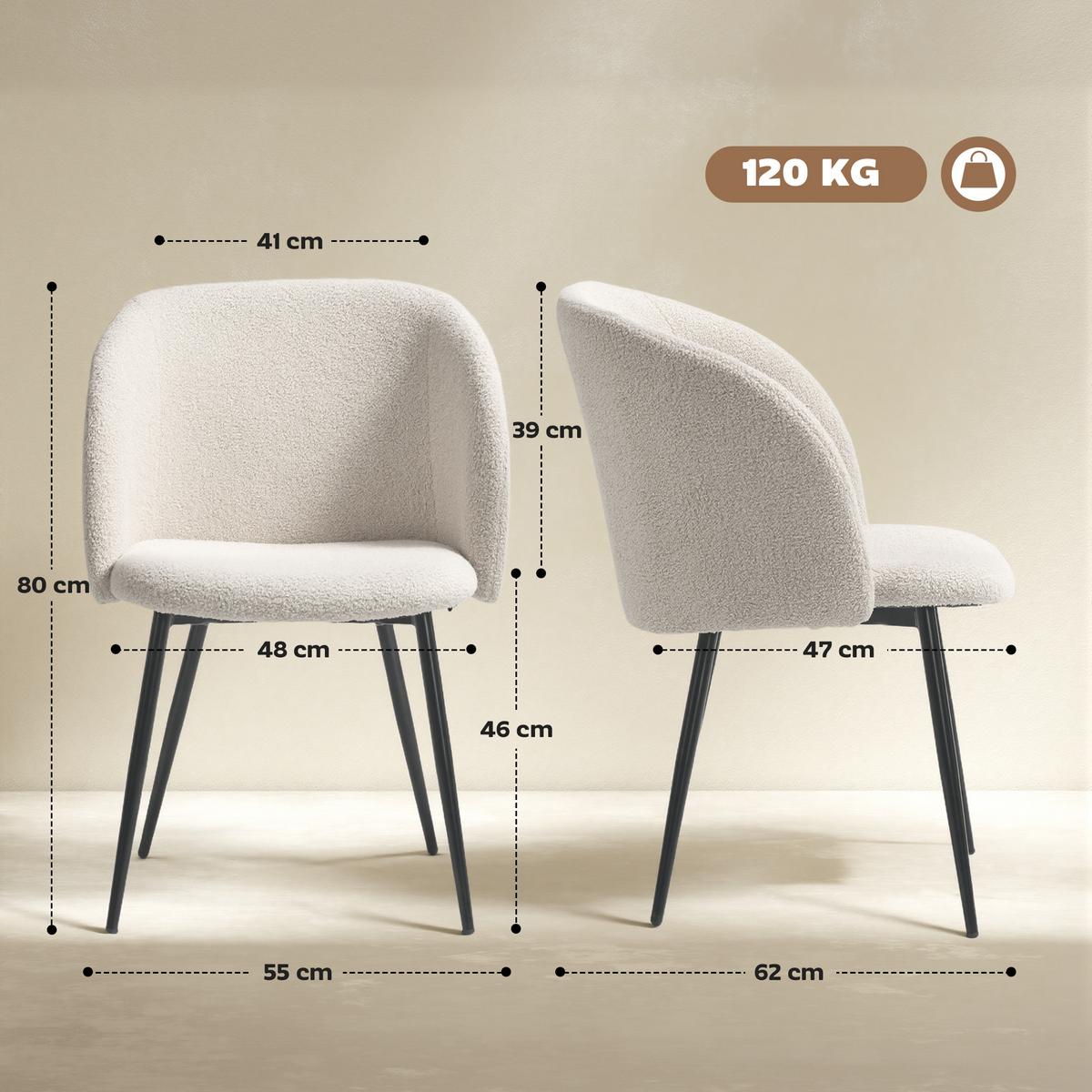 ESSSTÜHLE 2er Set Polyester Stahl Cremeweiß - Creme/Schwarz, Textil/Metall (62/80/55cm) - HOMCOM