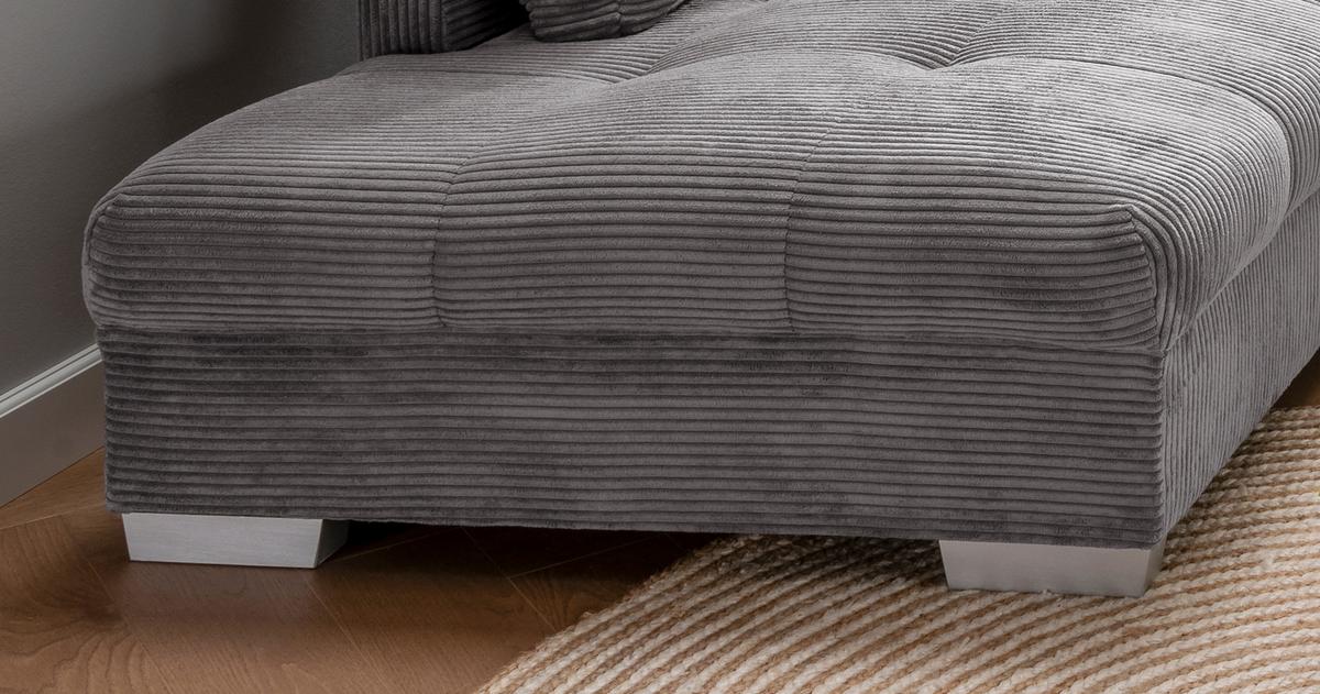 ECKSOFA mit Schlaffunktion, Wellenunterfederung, Ottomane links B298/T202/H84 cm, Liegefl. 154x227 cm, Cord Grau / 17202 - Beige/Silberfarben, Holzwerkstoff/Textil (298/202cm) - luma-home