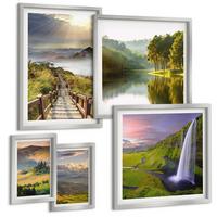 BILDER SET 5er Set - 50x50 cm & 20x30 cm & 40x60 cm Silberner Rahmen - Aquarell von grünen tropischen Blättern - Silberfarben, Kunststoff (40/60cm) - TULUP