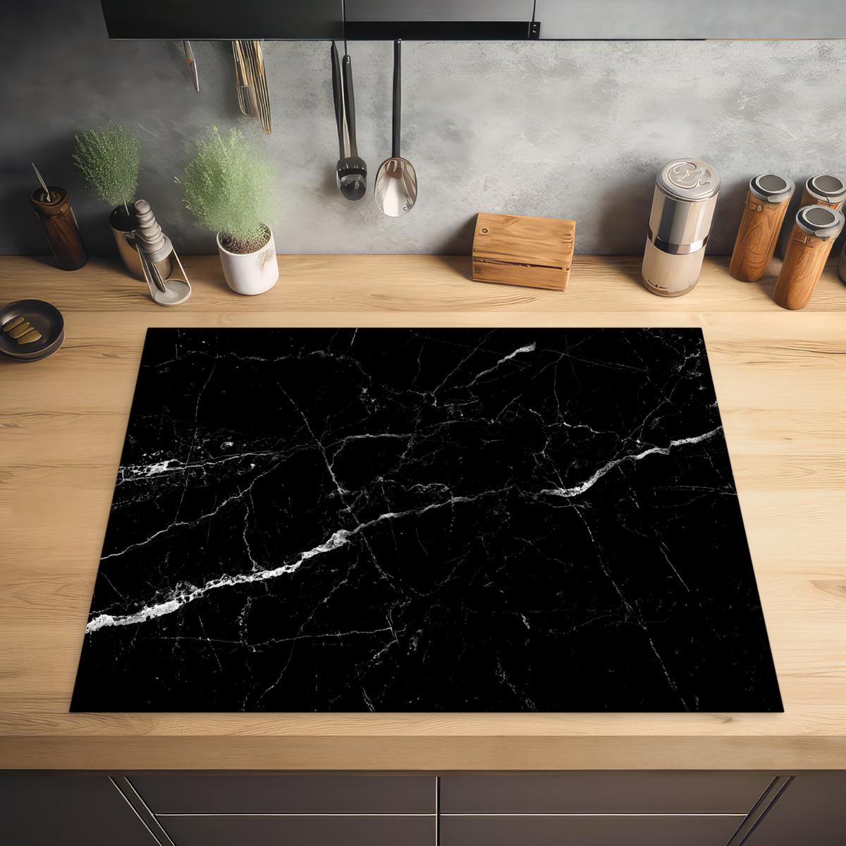 HERDABDECKPLATTE Marmoroptik - Schwarz - Luxus Induktionsmatte 77x59 cm - Grau, Kunststoff (77/59/0.2cm) - MuchoWow