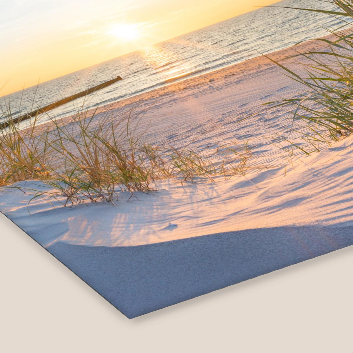 POSTER MIT RAHMENGERAHMTES BILD Strand - Sonne - Düne - Gras - Sand - Horizont 40x40 cm - Hellblau, Papier (40/40cm) - MuchoWow