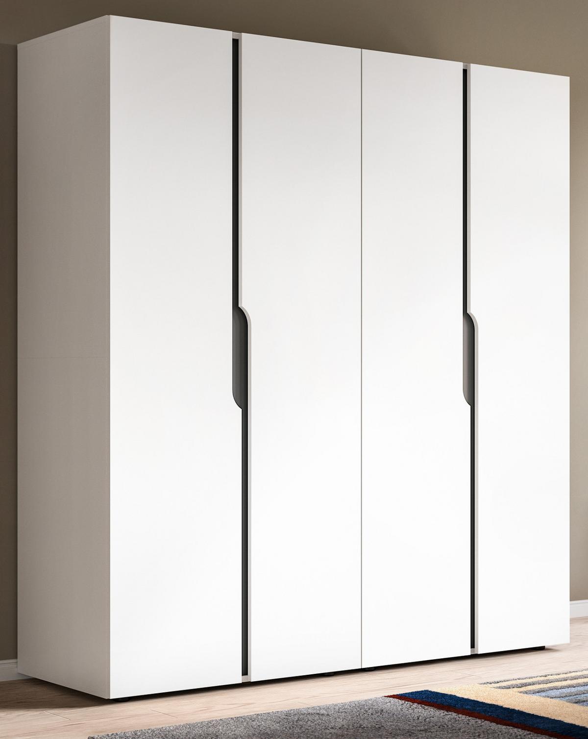 KLEIDERSCHRANK weiß, grau 162 x 176 cm, Drehtürenschrank 4-türig - Schwarz/Weiß, Holzwerkstoff/Kunststoff (162/176/51cm) - Inn.Furn
