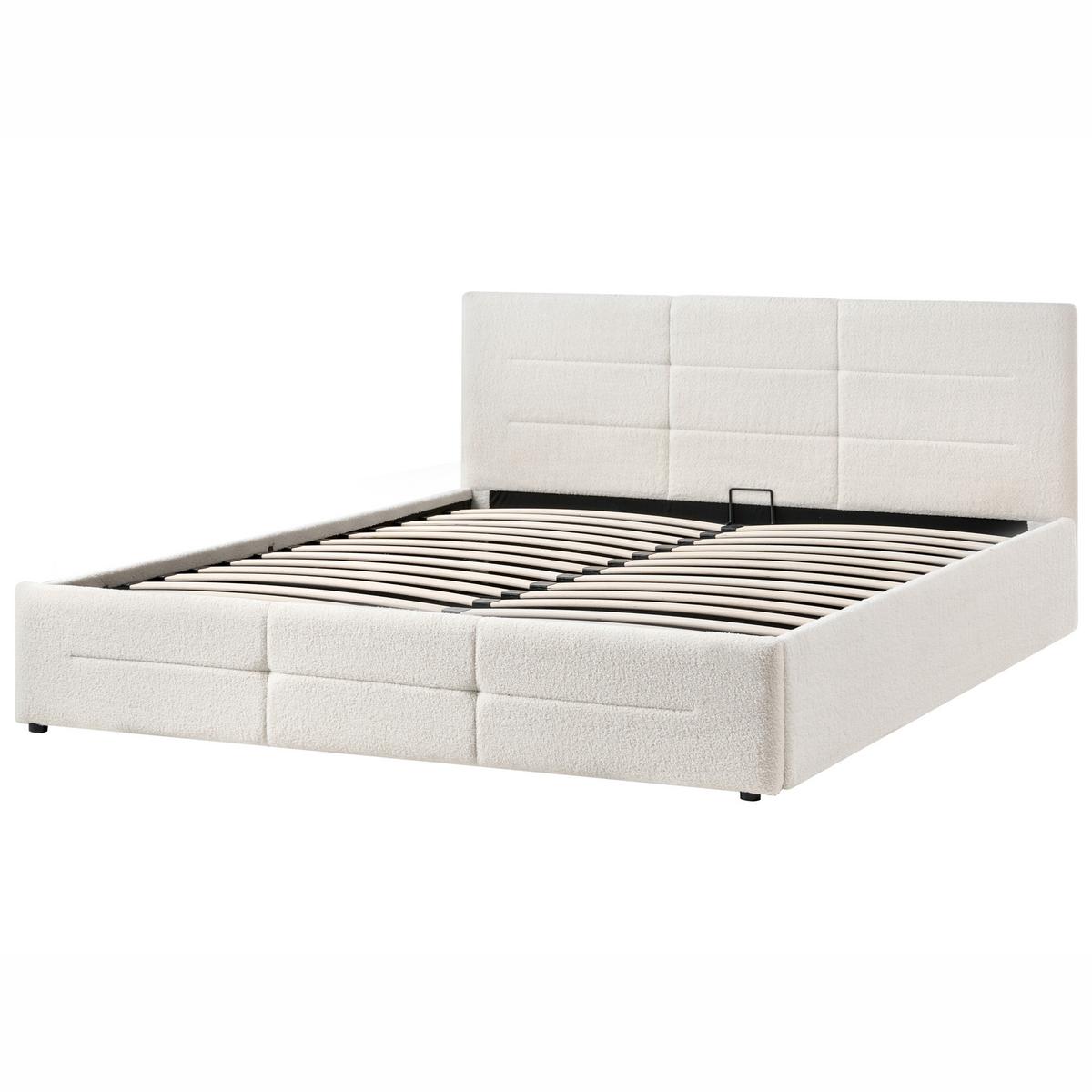 BETT mit Stauraum 180/200 Bouclé Cremeweiß Massognes - Creme, Textil (180/200cm) - Beliani