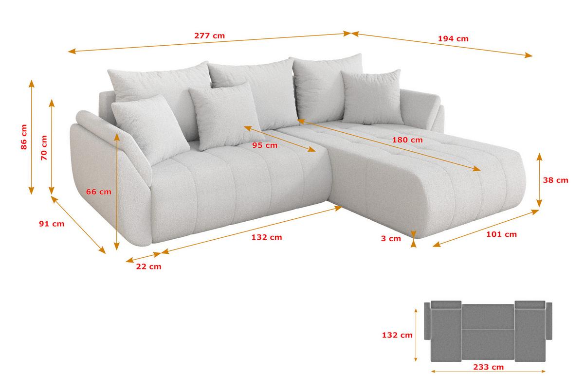 ECKSOFA mit Schlaffunktion Ottomane Rechts TOKO-L 277x194x86 Weiß Bouclé - Schwarz/Weiß, Holzwerkstoff/Kunststoff (277/194cm) - ALTDECOR