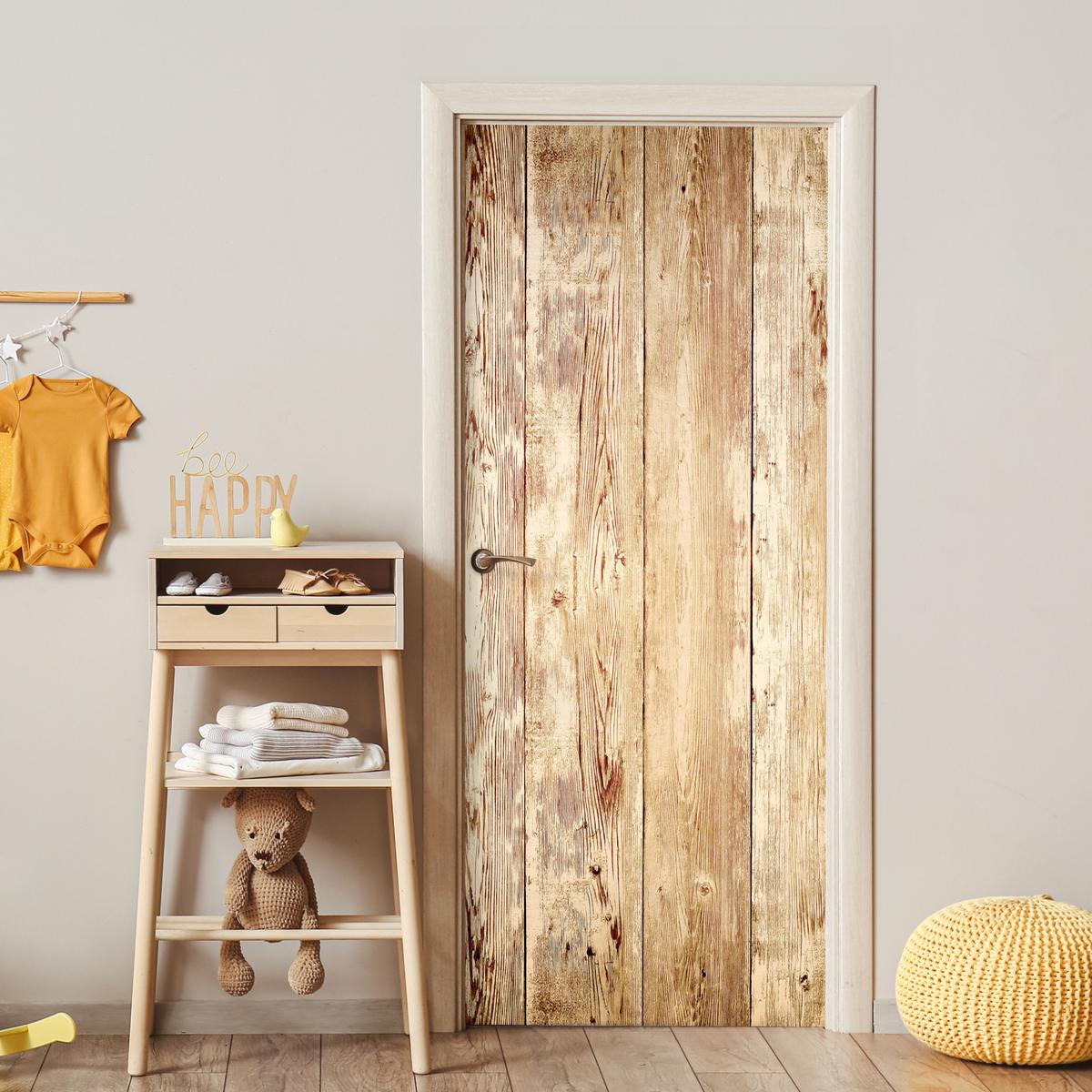 TÜRAUFKLEBER Holz - Vintage - Regal - Eiche Fototapete selbstklebend 80x205 cm - Türtapete - Honigeiche, Kunststoff (80/0.1cm) - MuchoWow