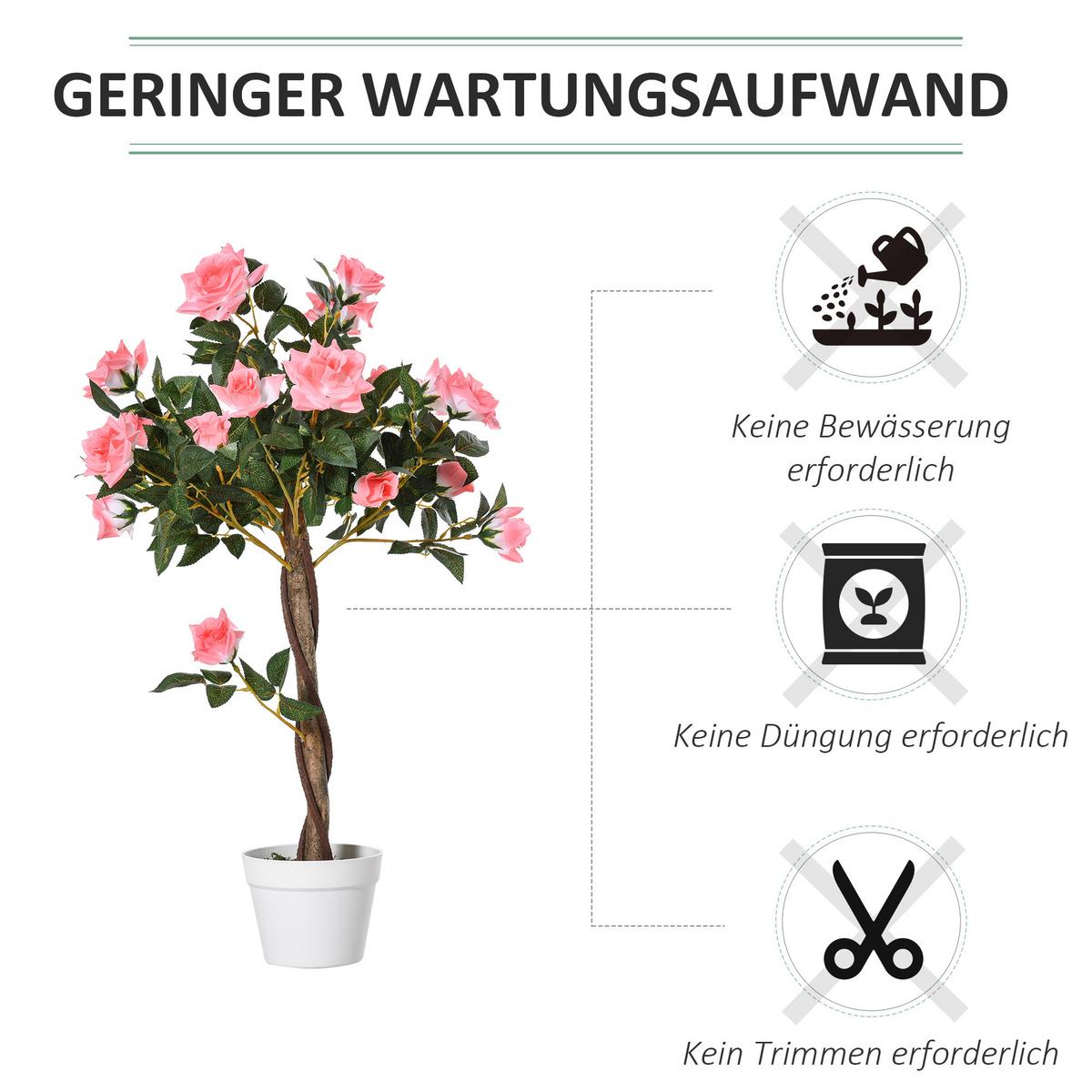KÜNSTLICHE Rosenpflanzen groß 90 cm Kunstpflanze Rosenbaum für Wohnzimmer - Rosa, Kunststoff (90cm) - Outsunny